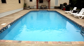 Crystal Clear Pool, Water Pavers Around Pool, Painted Concrete Around Pool