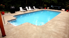 Inground with Steps Outside Pool, Painted Concrete Around Pool, Paver Edging Around Pool
