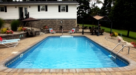 Pavers Around Pool, Clear Pool Water, Blue Pool Water, Inground with Pavers