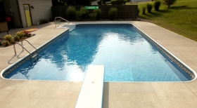 Pool with Side Step, Pool with Deep End, Inground Pool with Blue Liner