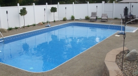 Rectangle Pool, Rectangle Inground Plant Ledge, Painted Concrete Around Pool