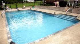 Pavers Around Pool, Pool Fencing, Basketball for Pool, Stone Retaining Wall, Clear Pool