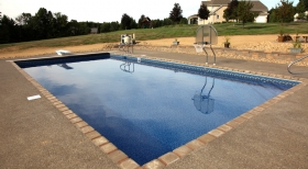 Pavers Around Pool, Rectangle Inground Pool, Blue Pool Water