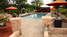 Pool Water Features, Pool Landscaping, Inground Pool with Landscaping, Diving-Board with Water Feature