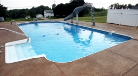 Swimming Pool, Gforce Slide, Rectangle Pool, Blue Pool Water, Inground with Slide
